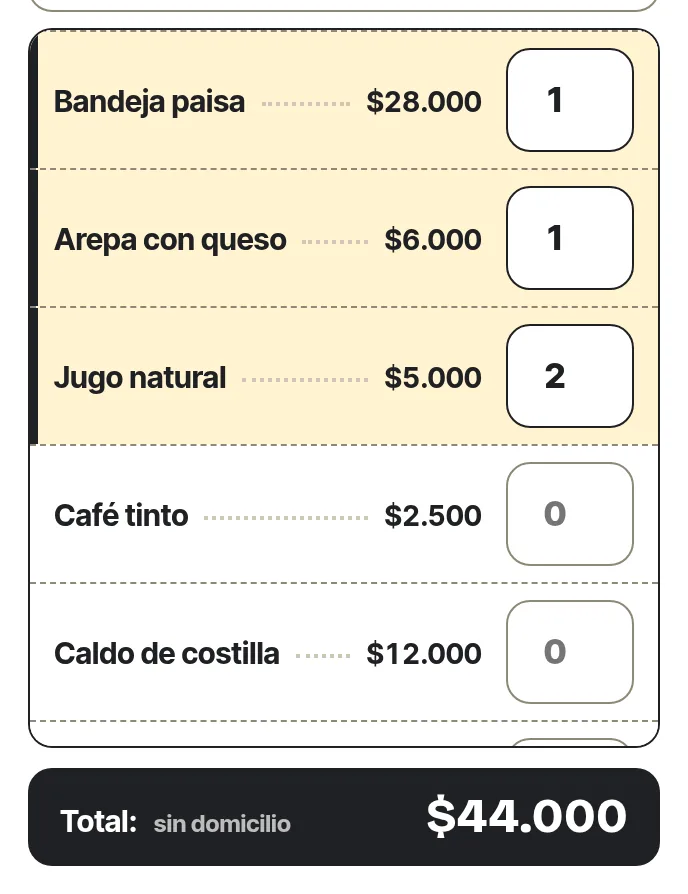 La comanda del mostrador: pantalla real de Veci