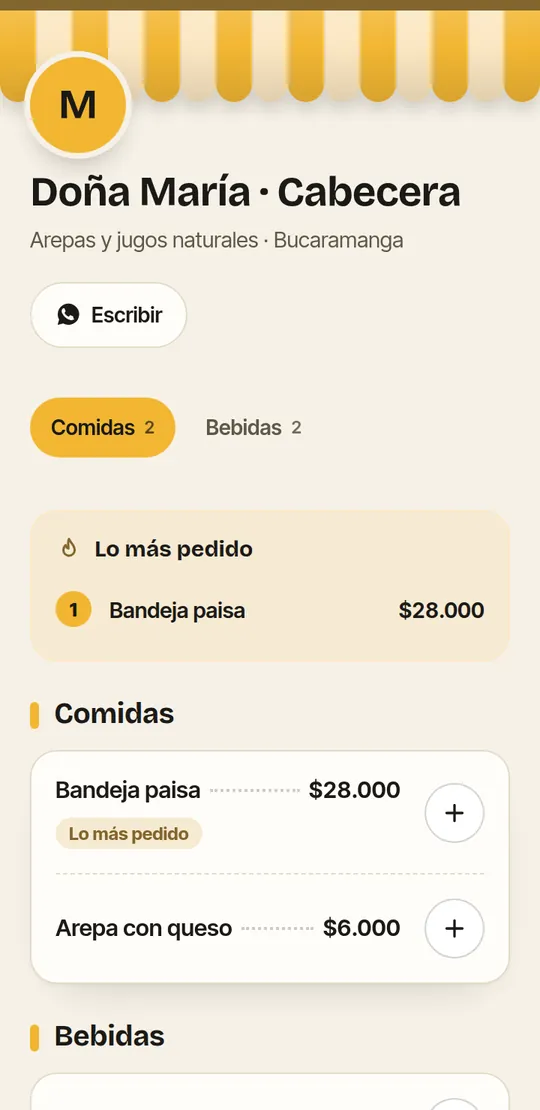 Carta digital de un restaurante en Veci con lo más pedido